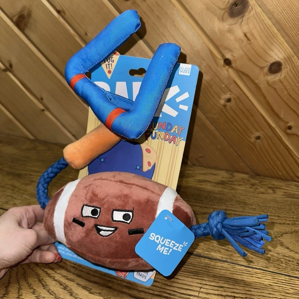NEW Barkbox Sunday‎ Funday Football Touchdown Dog Toy Chew Squeak Rope Tug S,M,L